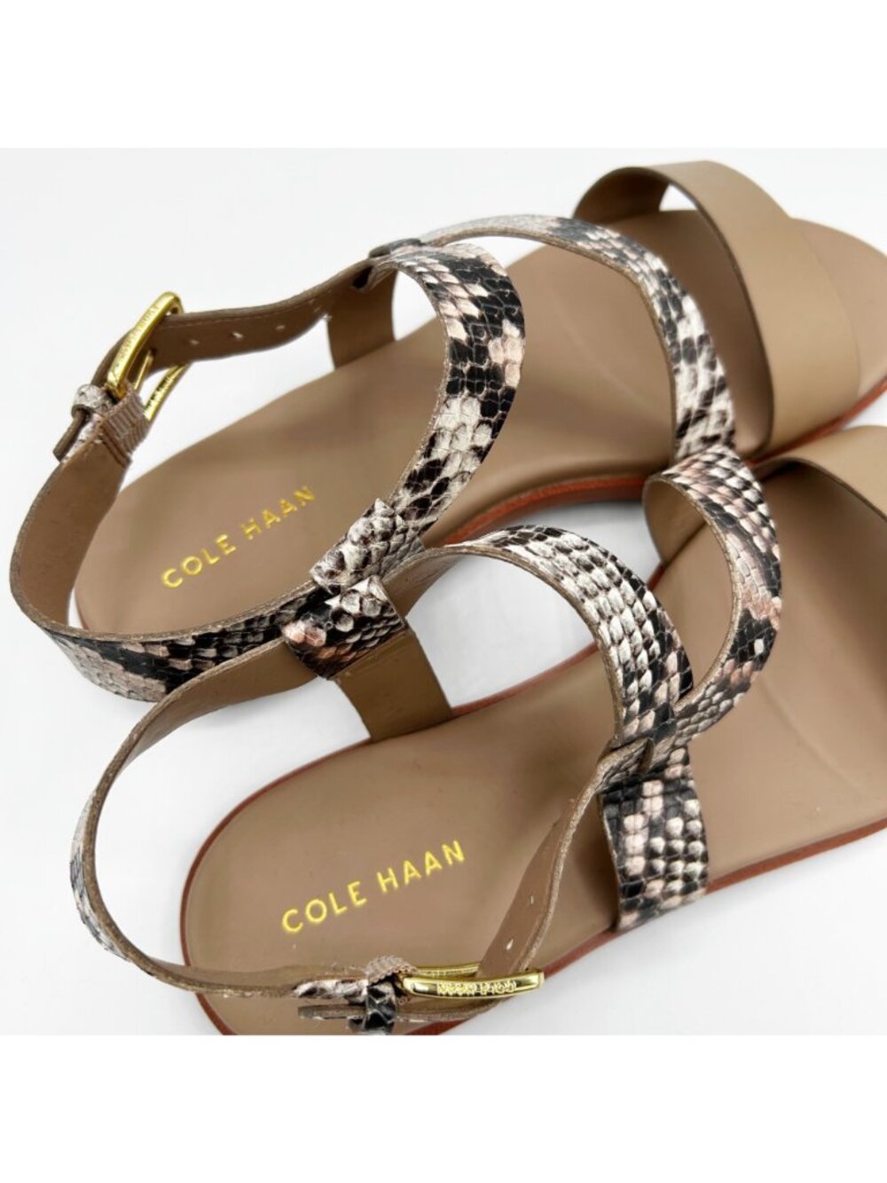 Cole Haan Findra Strappy Sandals Snake Print & Taupe Leather Size 7.5 Women's - Picture 3 of 5
